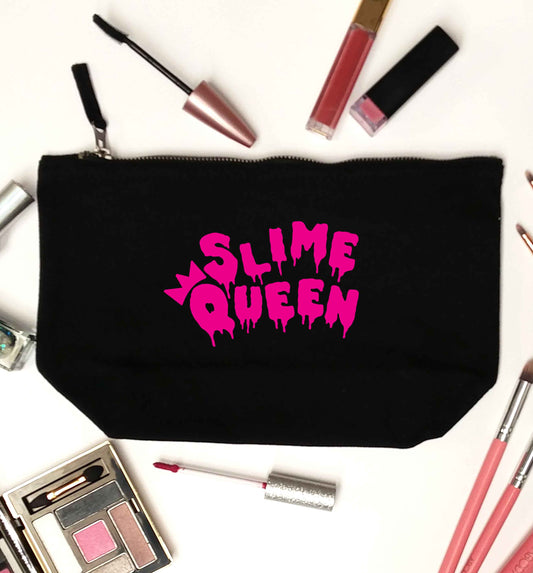 Neon pink slime queen black makeup bag