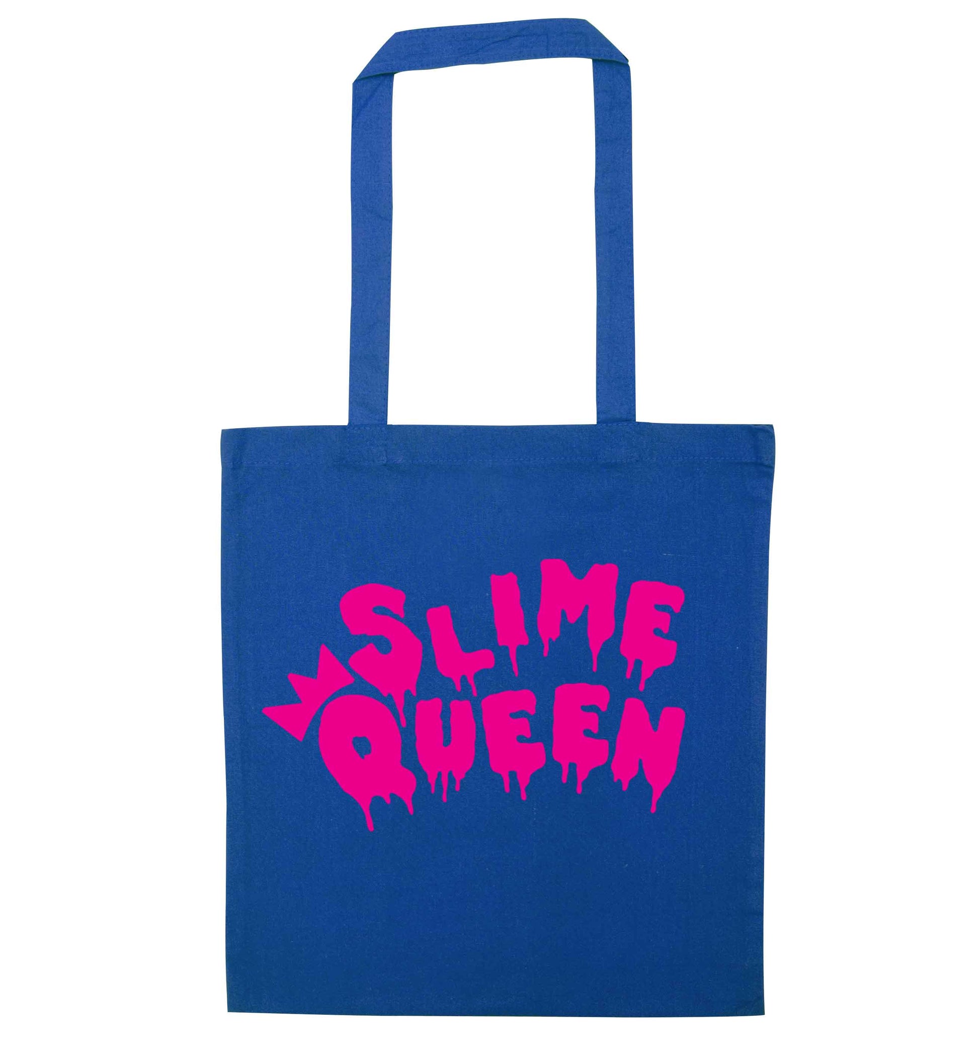 Neon pink slime queen blue tote bag