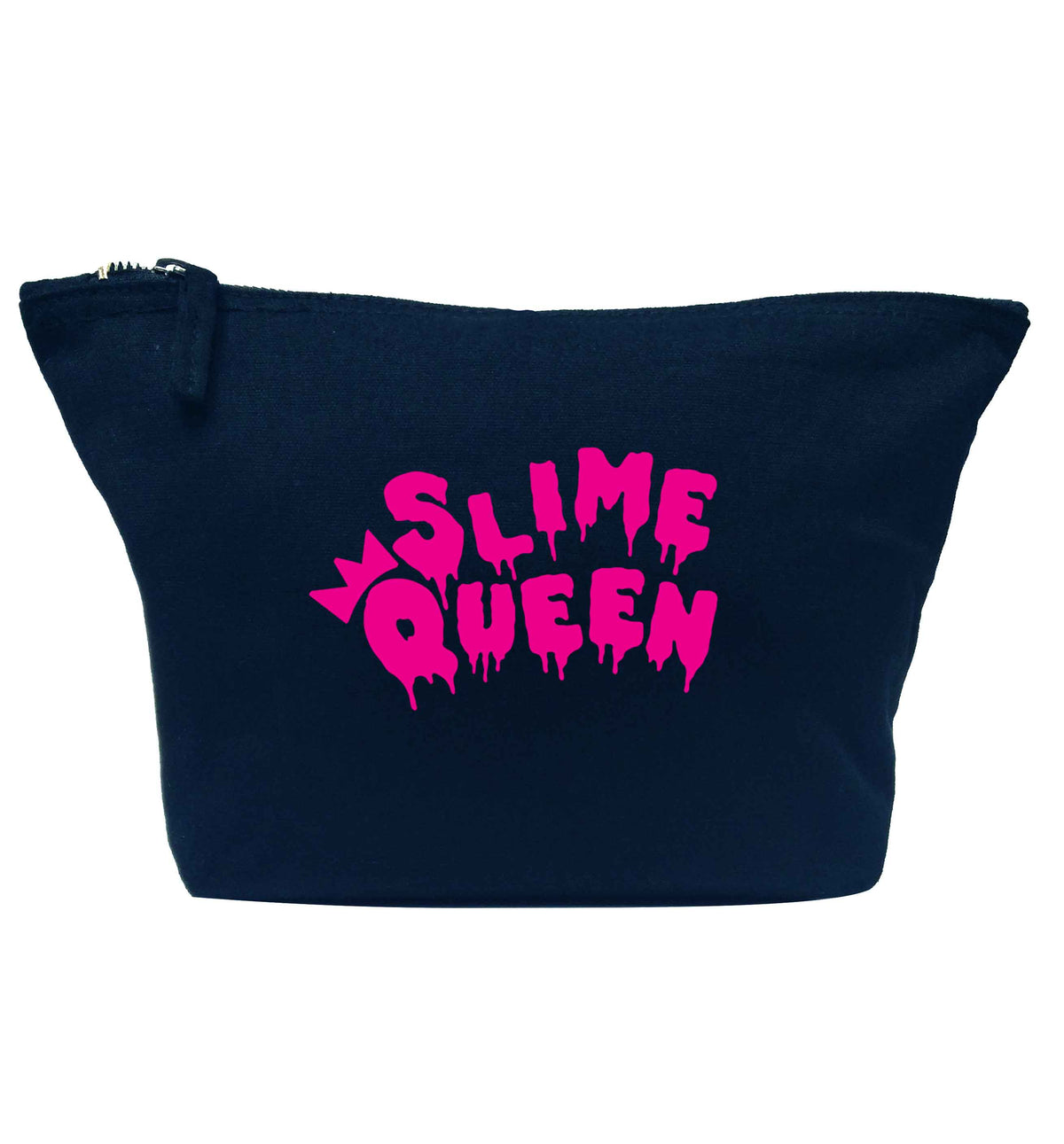 Neon pink slime queen navy makeup bag