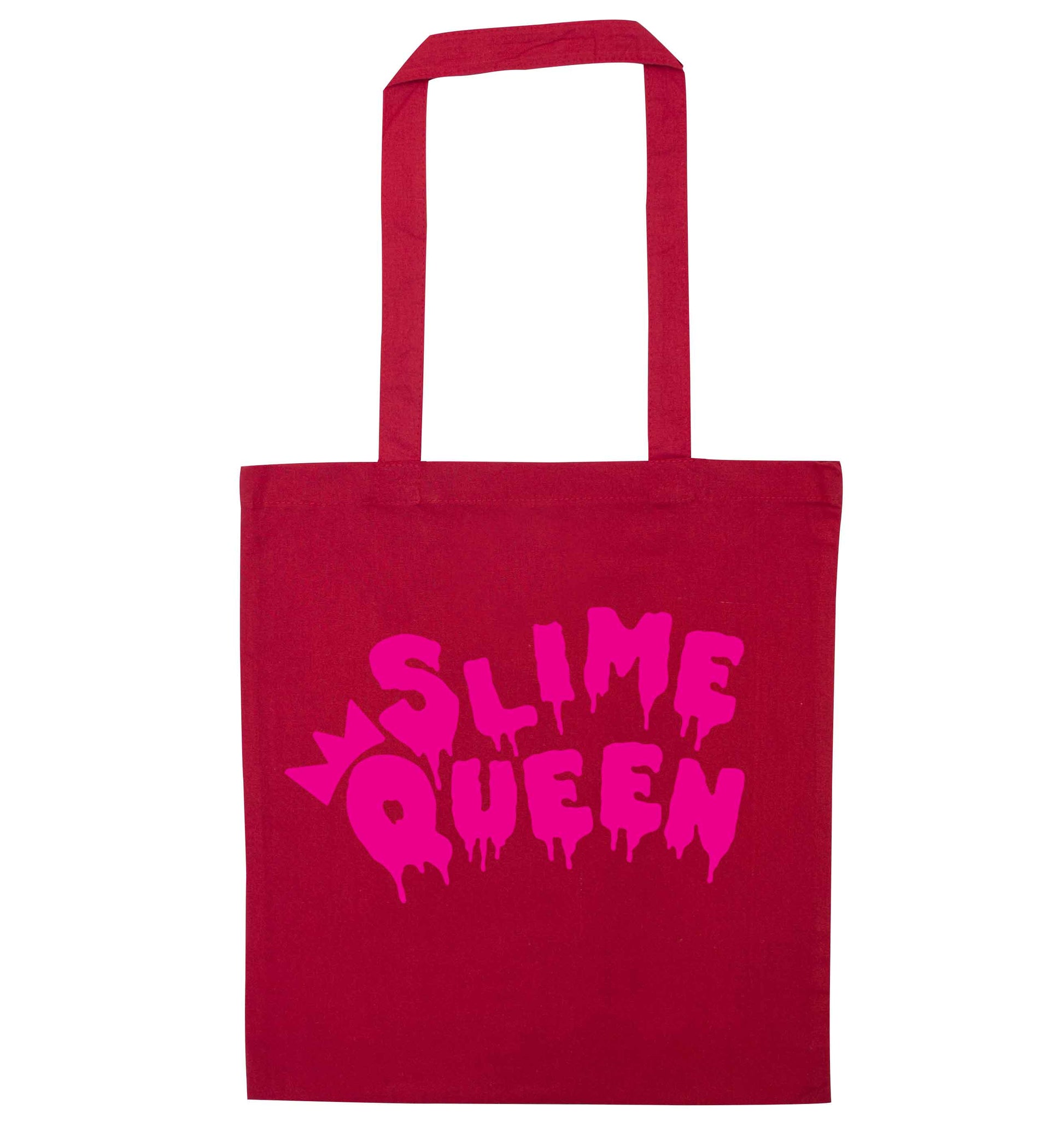 Neon pink slime queen red tote bag