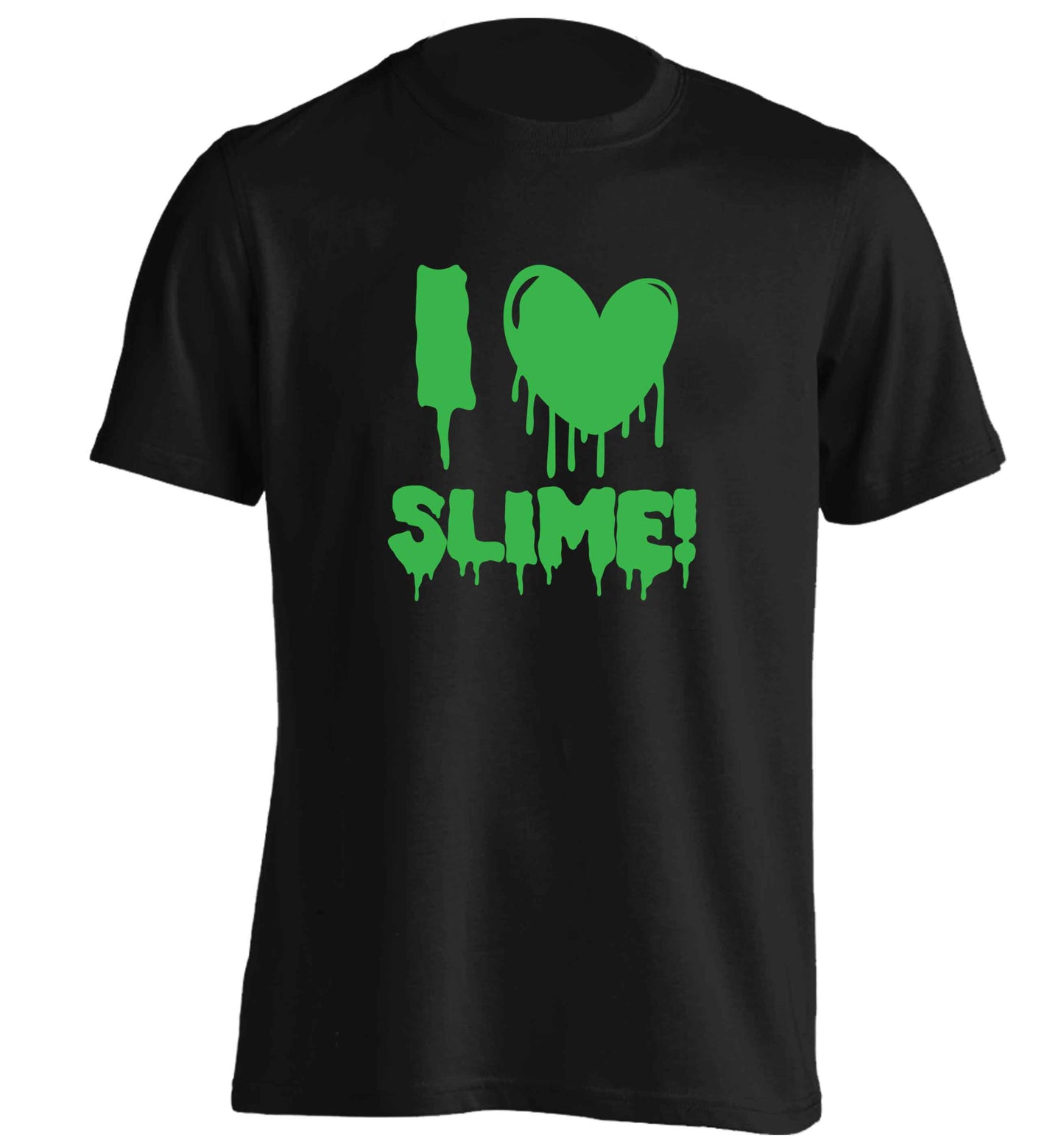 Neon green I love slime adults unisex black Tshirt 2XL