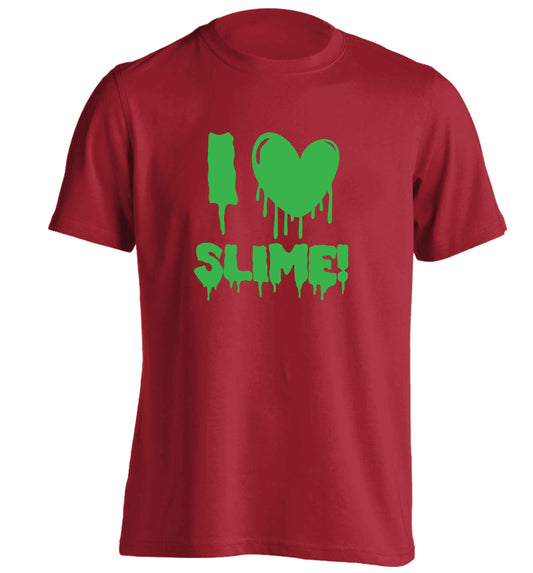 Neon green I love slime adults unisex red Tshirt 2XL