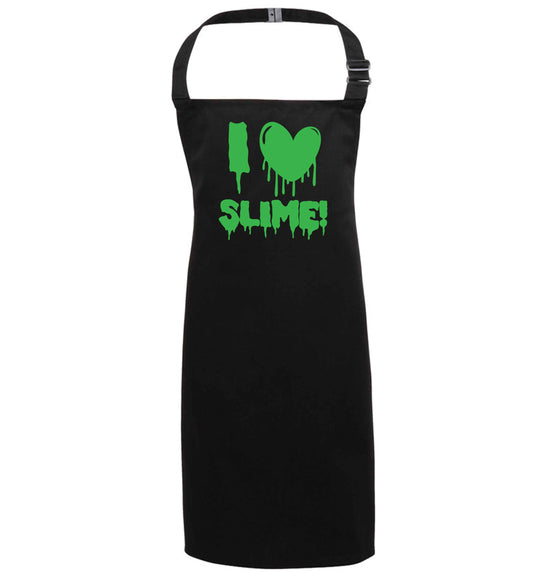 Neon green I love slime black apron 7-10 years