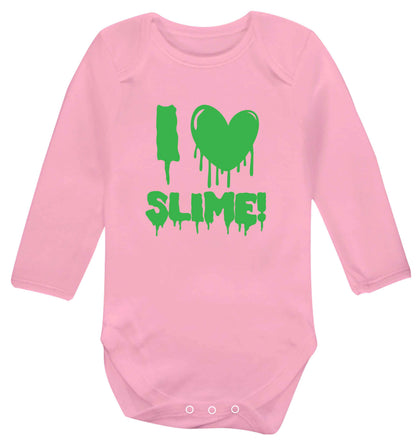 Neon green I love slime baby vest long sleeved pale pink 6-12 months