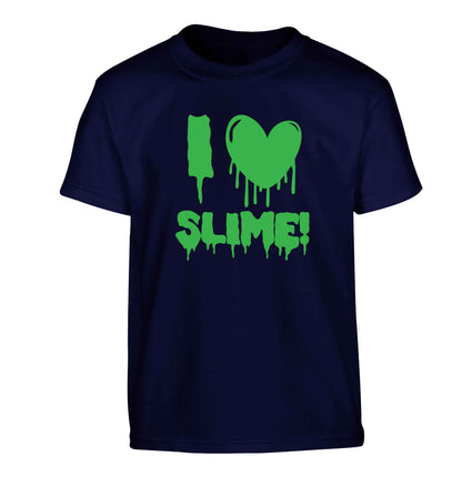 Neon green I love slime Children's navy Tshirt 12-13 Years