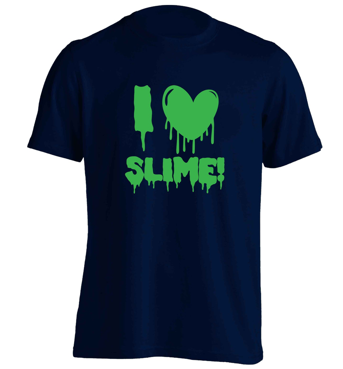 Neon green I love slime adults unisex navy Tshirt 2XL
