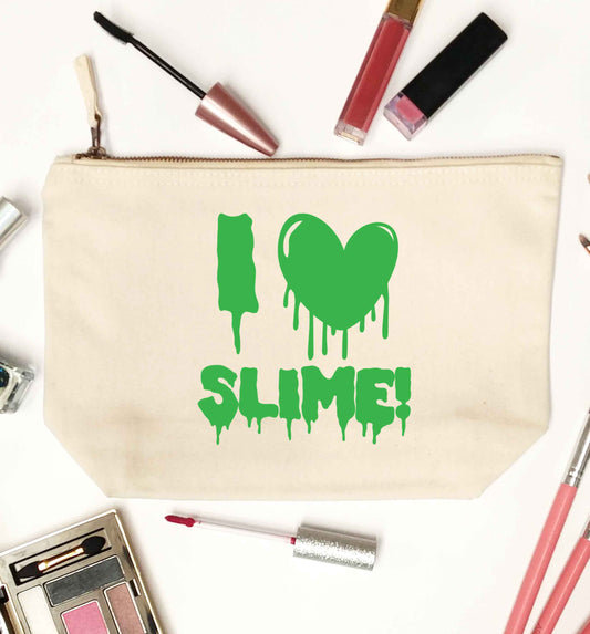 Neon green I love slime natural makeup bag