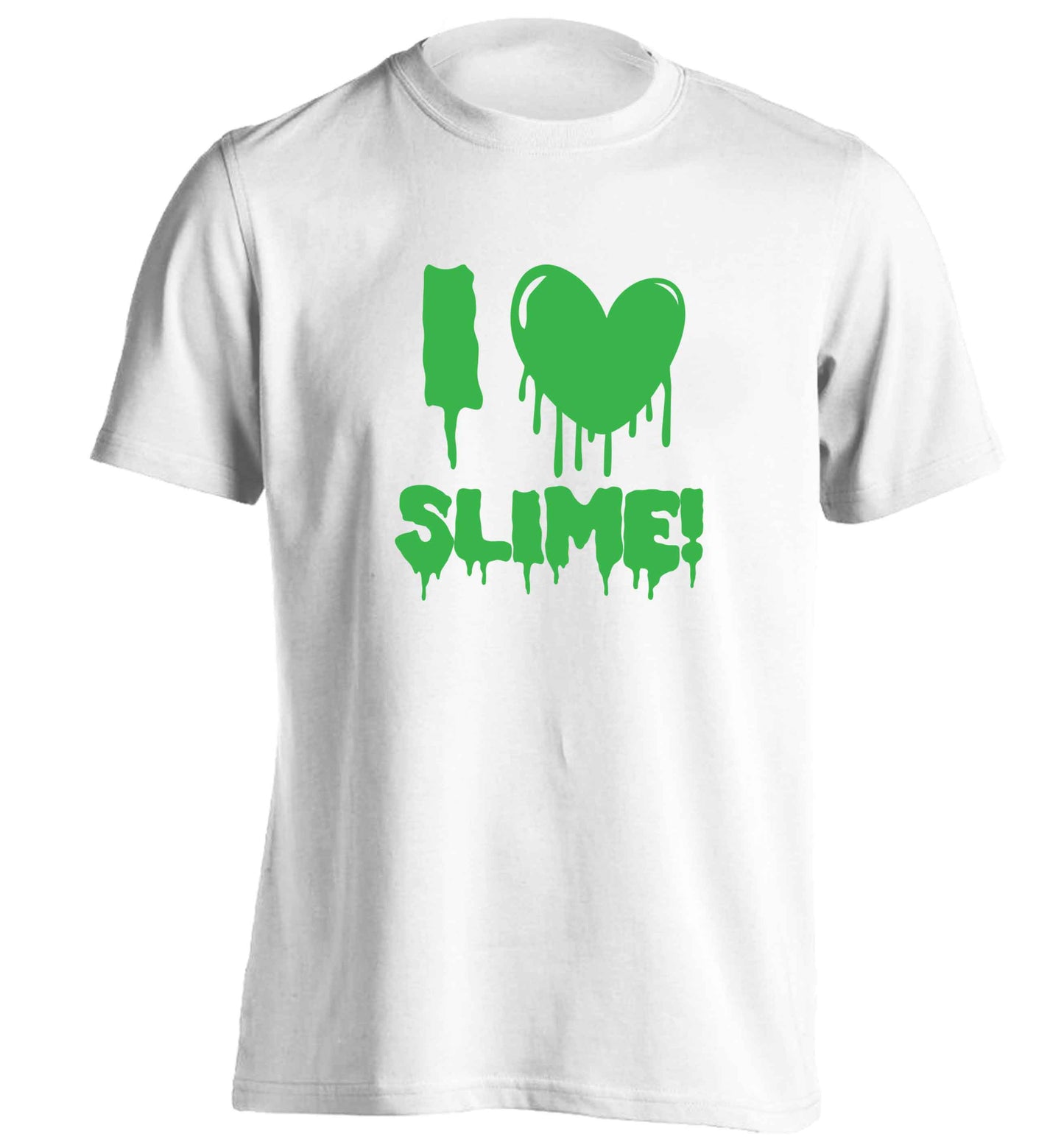 Neon green I love slime adults unisex white Tshirt 2XL