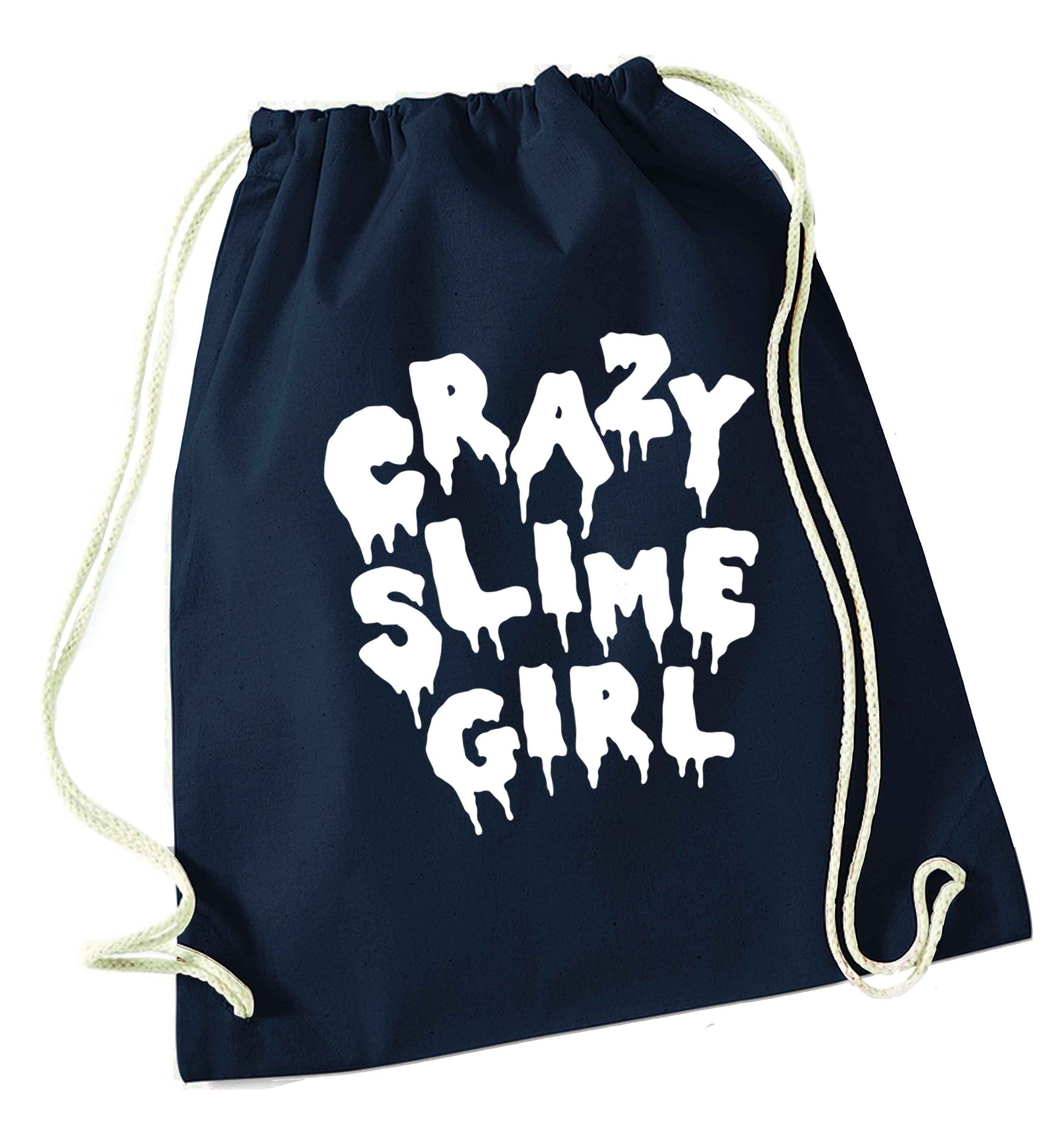 Crazy slime girl navy drawstring bag