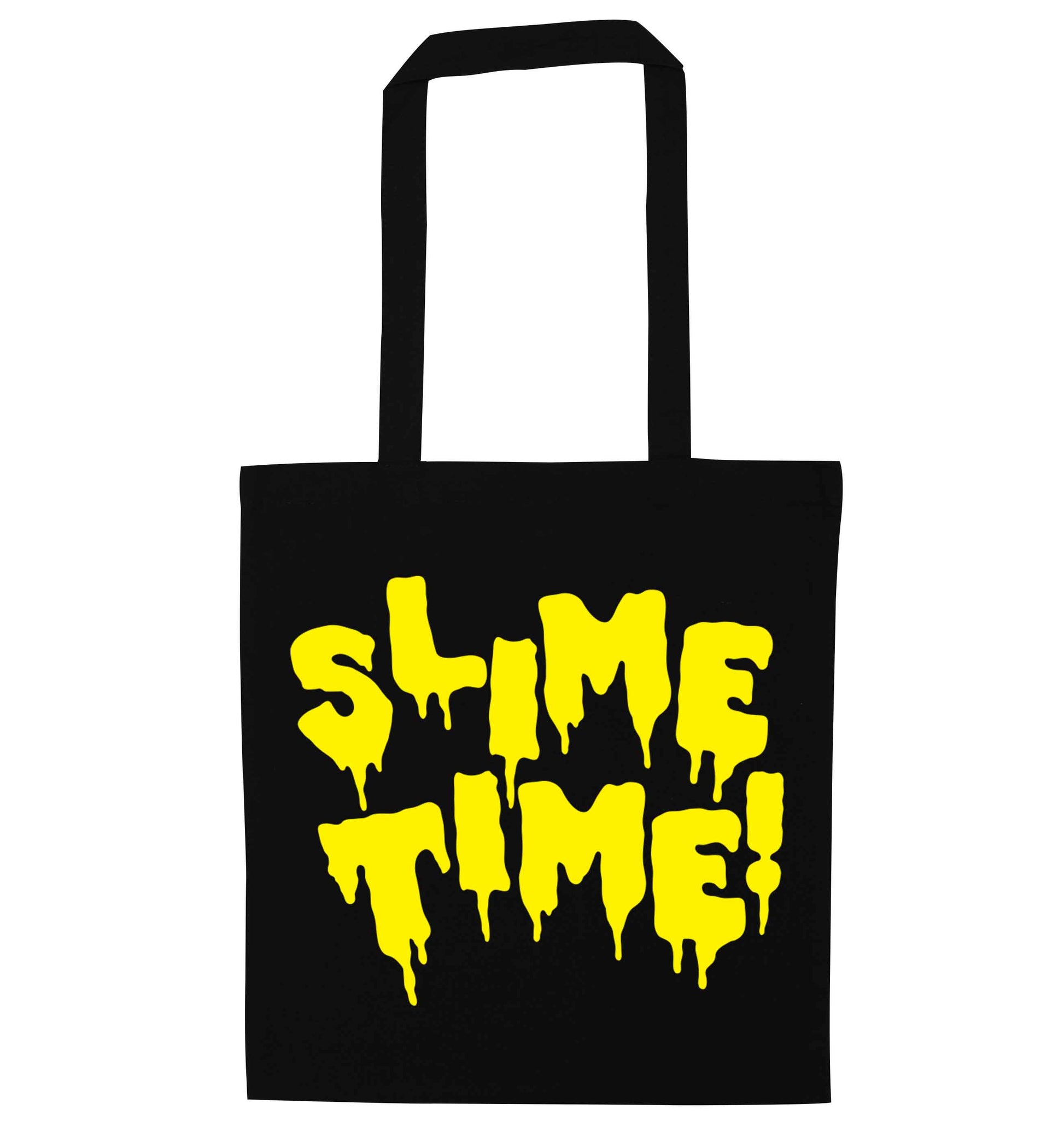 Neon yellow slime time black tote bag
