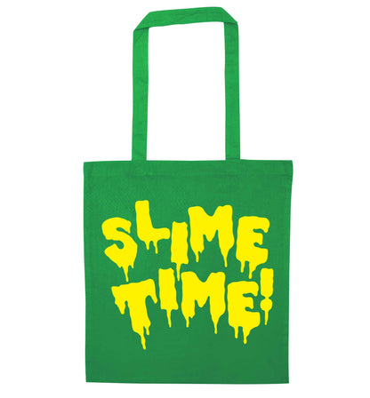 Neon yellow slime time green tote bag