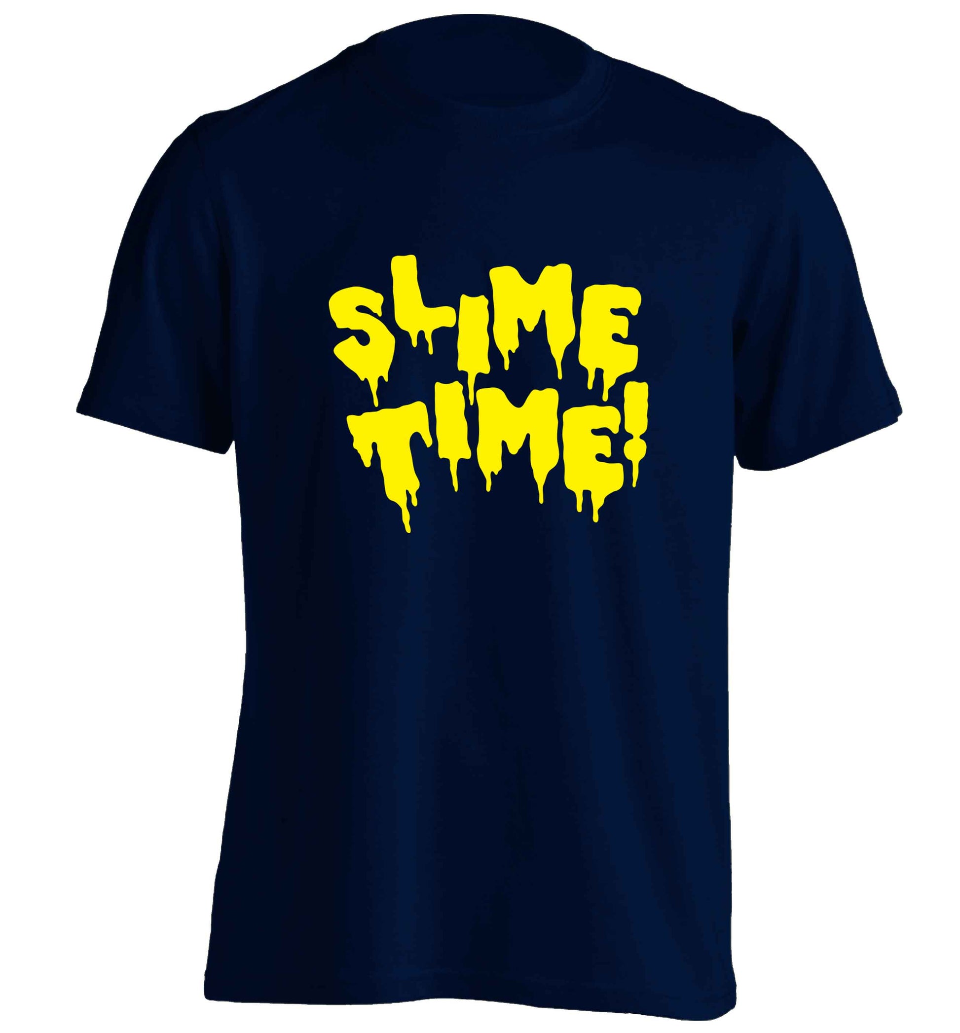 Neon yellow slime time adults unisex navy Tshirt 2XL