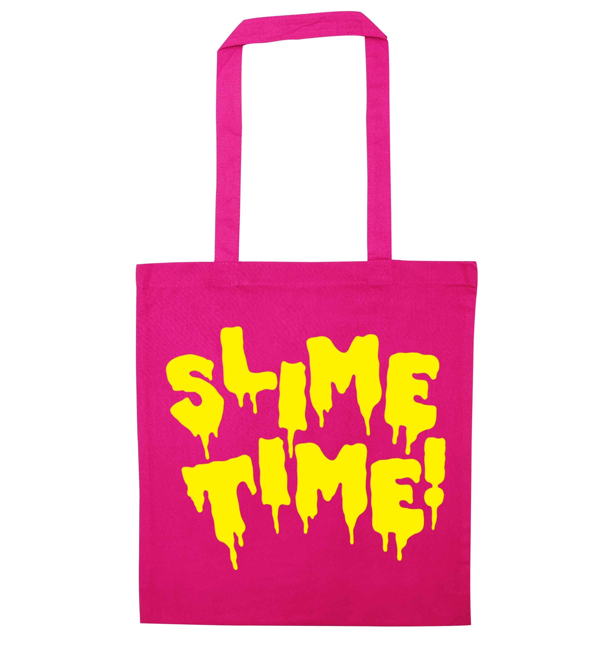 Neon yellow slime time pink tote bag
