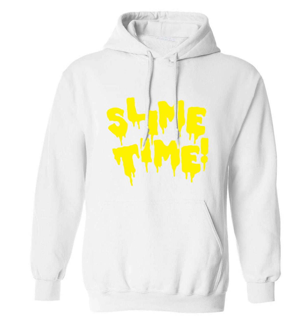 Neon yellow slime time adults unisex white hoodie 2XL
