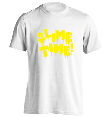 Neon yellow slime time adults unisex white Tshirt 2XL