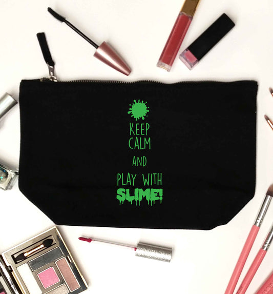 Neon green keep calm and play with slime!black makeup bag