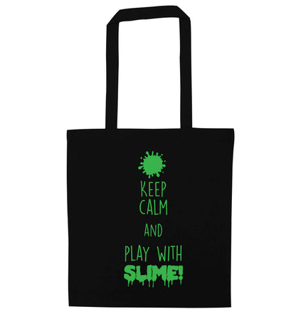 Neon green keep calm and play with slime!black tote bag
