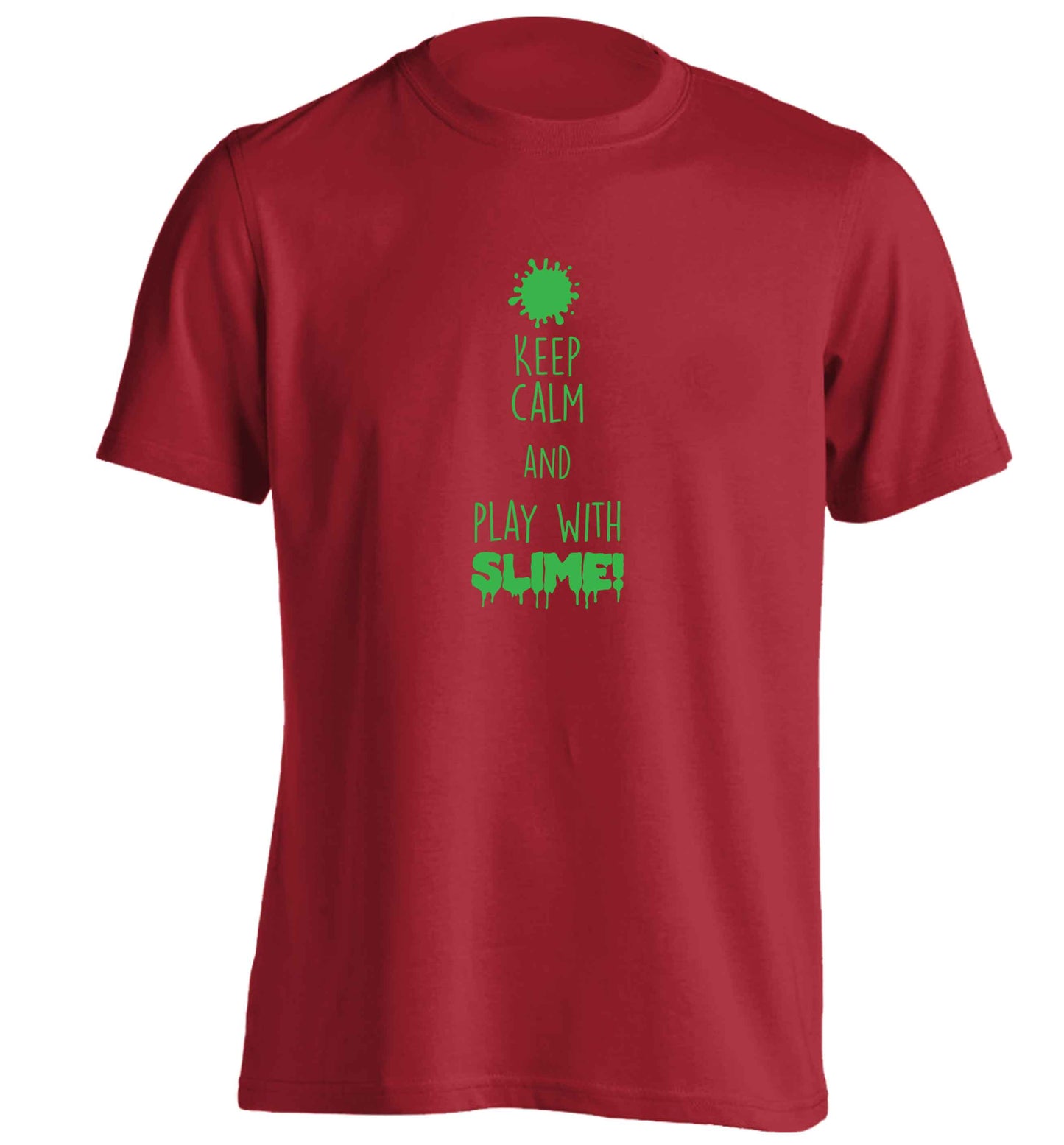 Neon green keep calm and play with slime!adults unisex red Tshirt 2XL