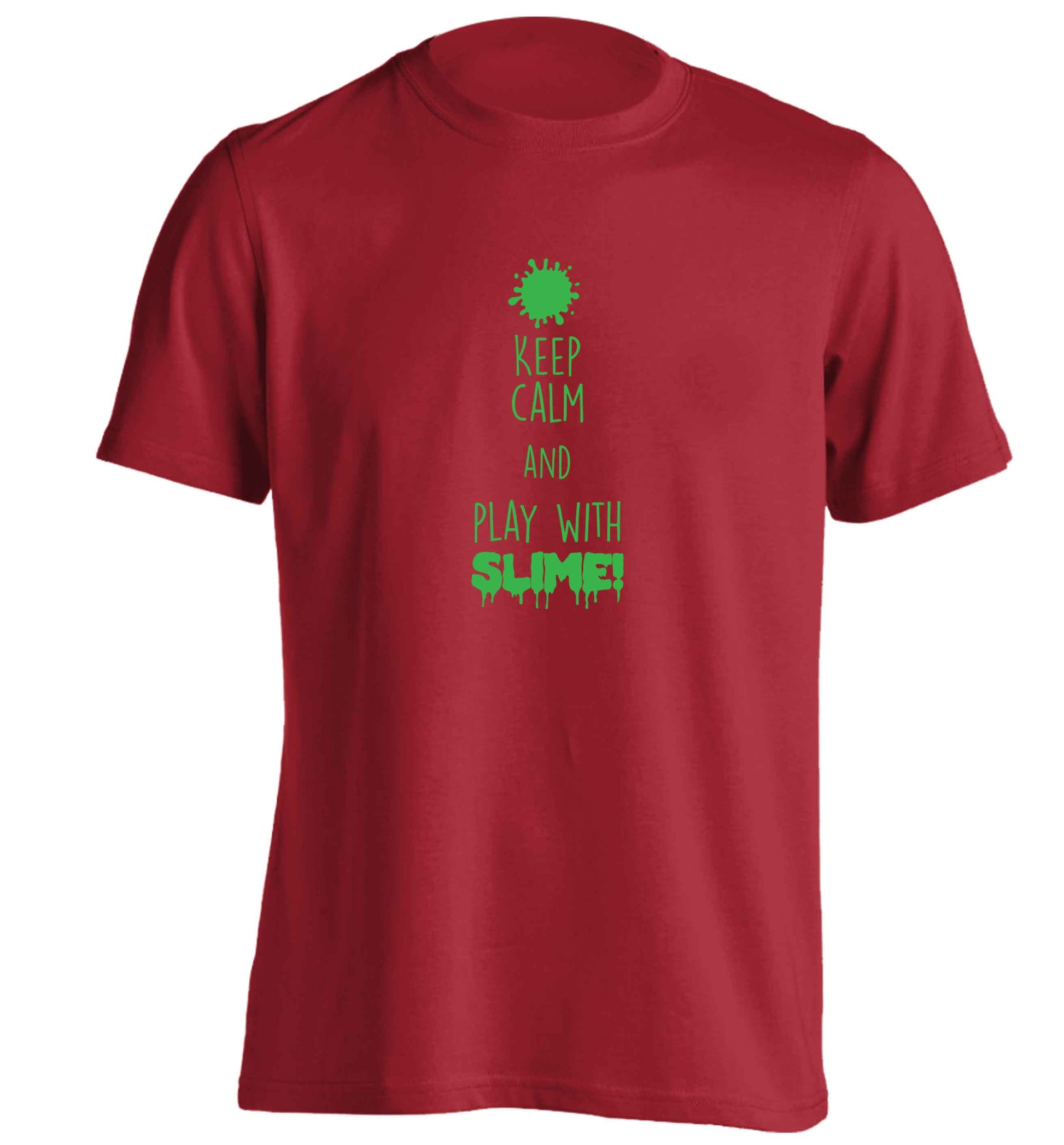 Neon green keep calm and play with slime!adults unisex red Tshirt 2XL