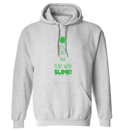 Neon green keep calm and play with slime!adults unisex grey hoodie 2XL