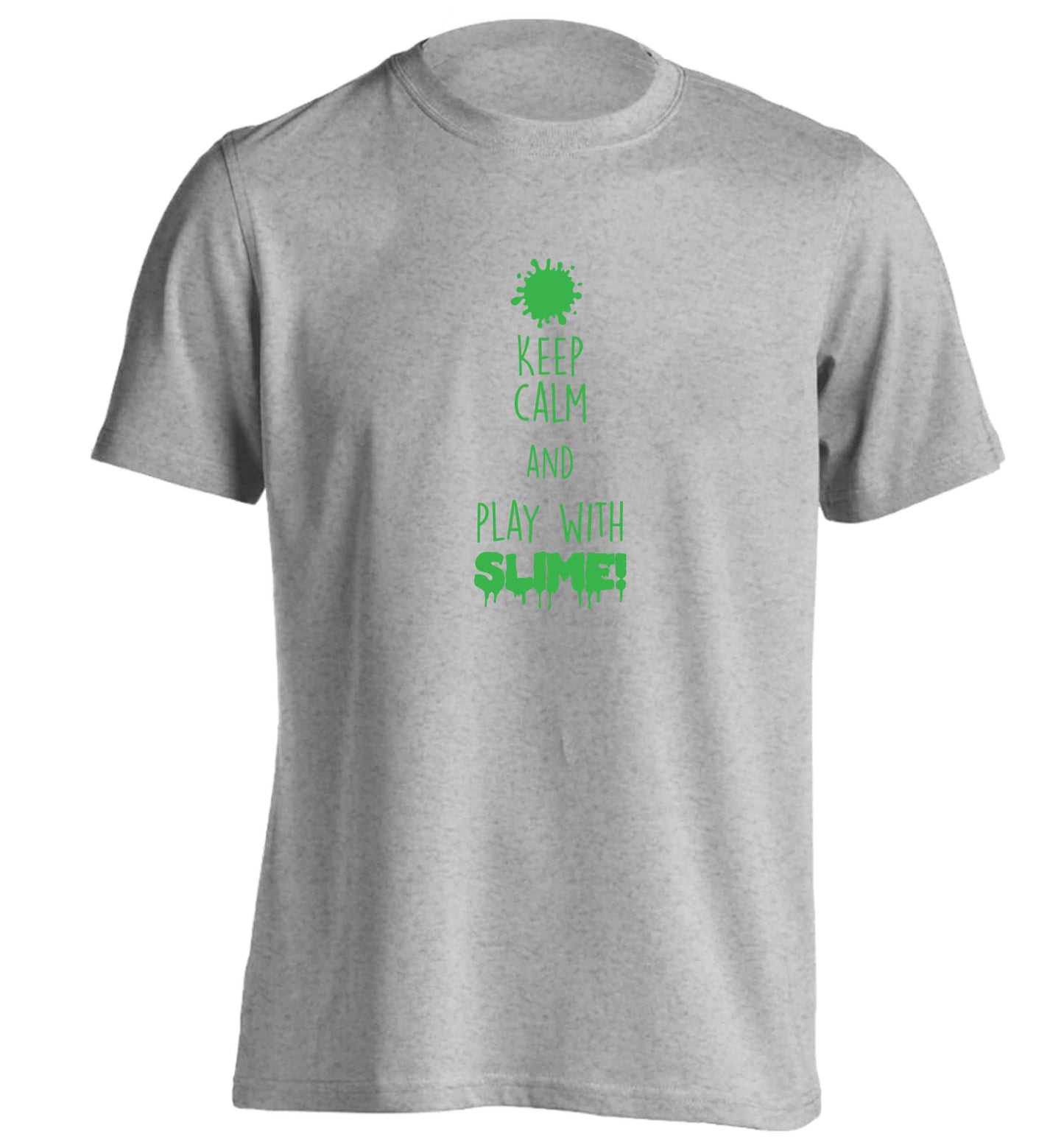 Neon green keep calm and play with slime!adults unisex grey Tshirt 2XL