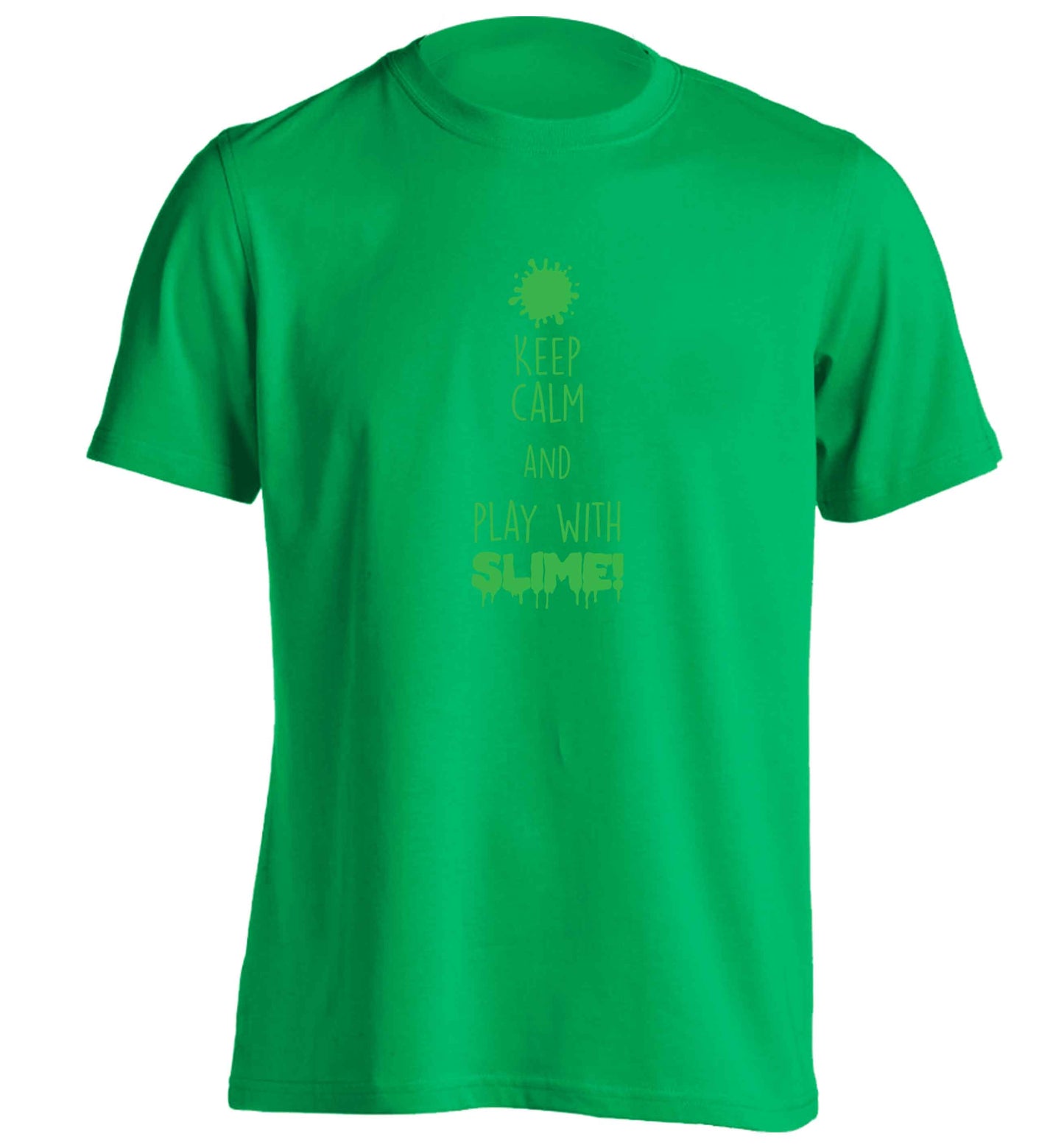 Neon green keep calm and play with slime!adults unisex green Tshirt 2XL