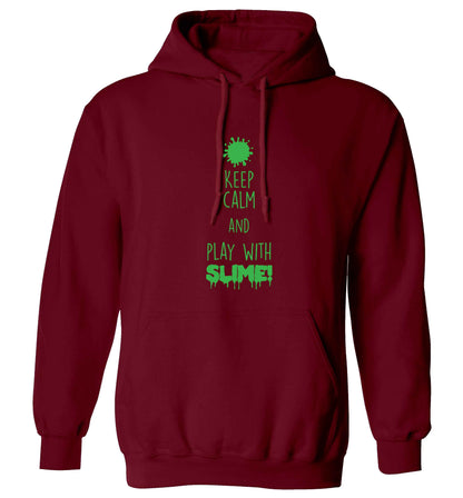 Neon green keep calm and play with slime!adults unisex maroon hoodie 2XL