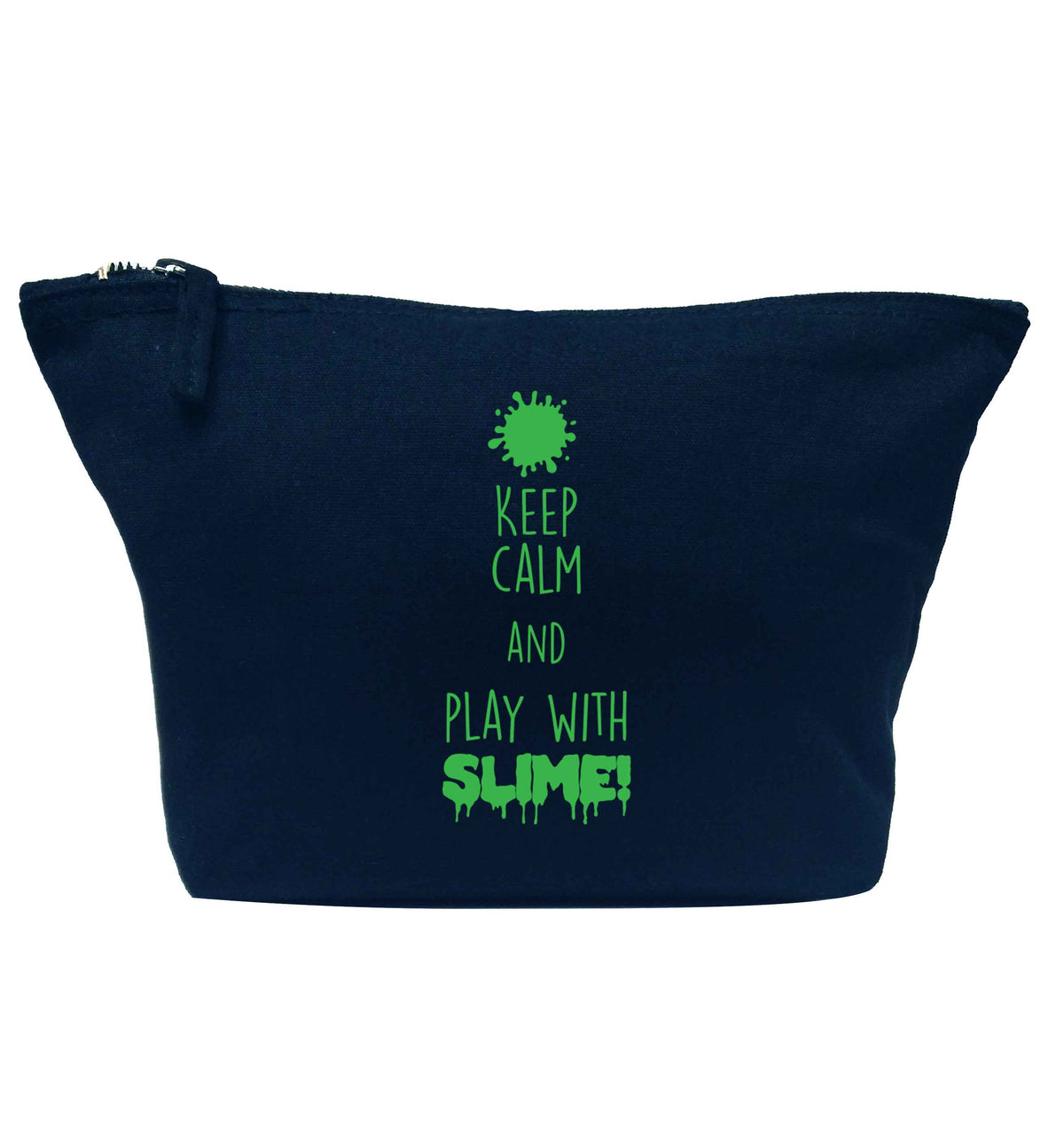 Neon green keep calm and play with slime!navy makeup bag