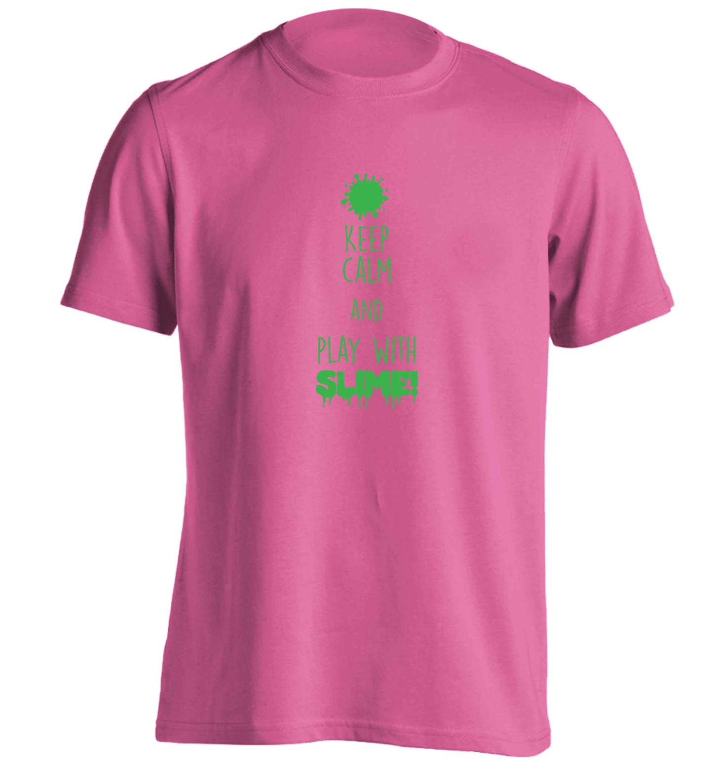Neon green keep calm and play with slime!adults unisex pink Tshirt 2XL