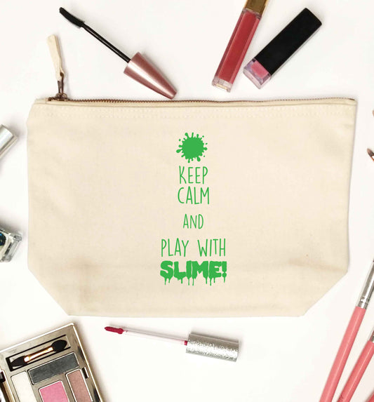 Neon green keep calm and play with slime!natural makeup bag