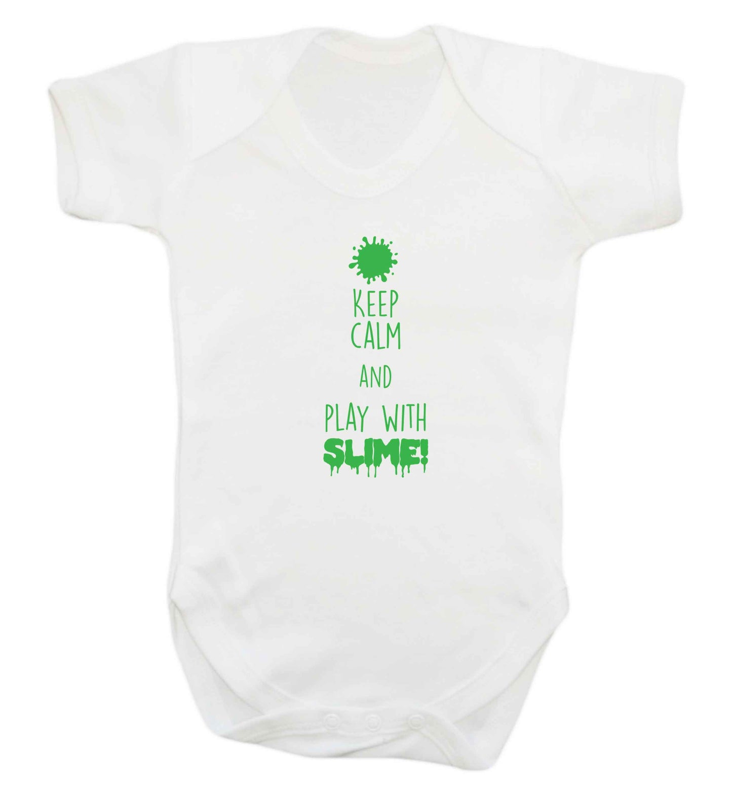 Neon green keep calm and play with slime!baby vest white 18-24 months