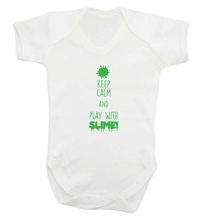 Neon green keep calm and play with slime!baby vest white 18-24 months
