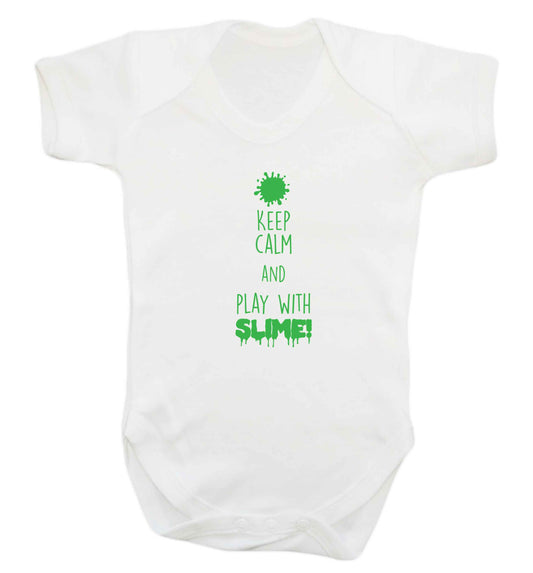 Neon green keep calm and play with slime!baby vest white 18-24 months