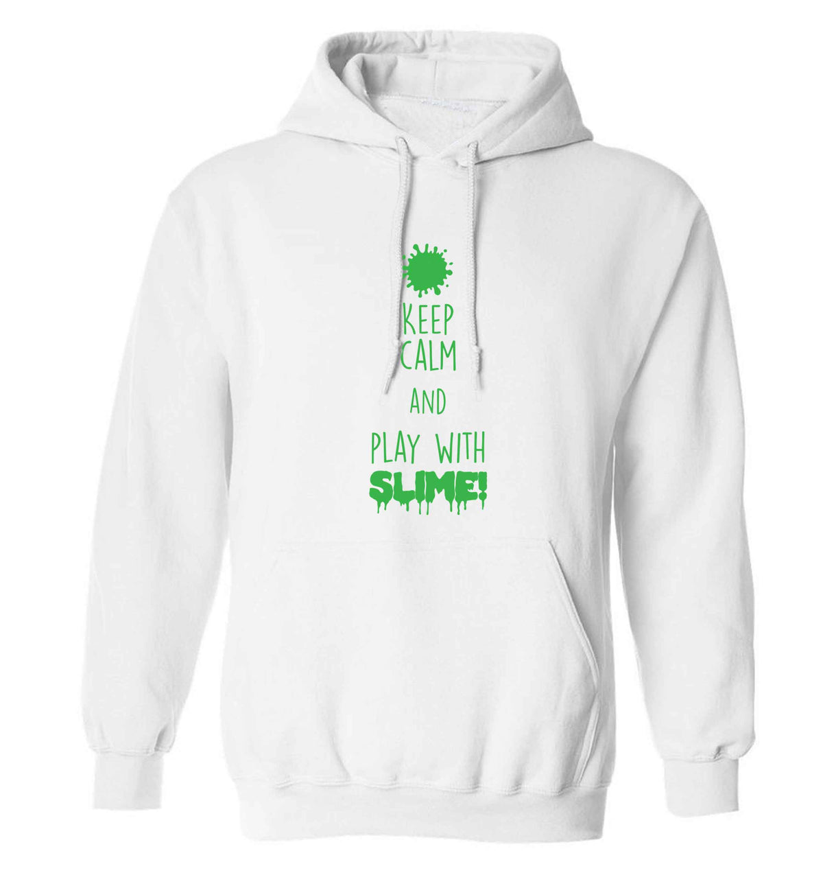 Neon green keep calm and play with slime!adults unisex white hoodie 2XL