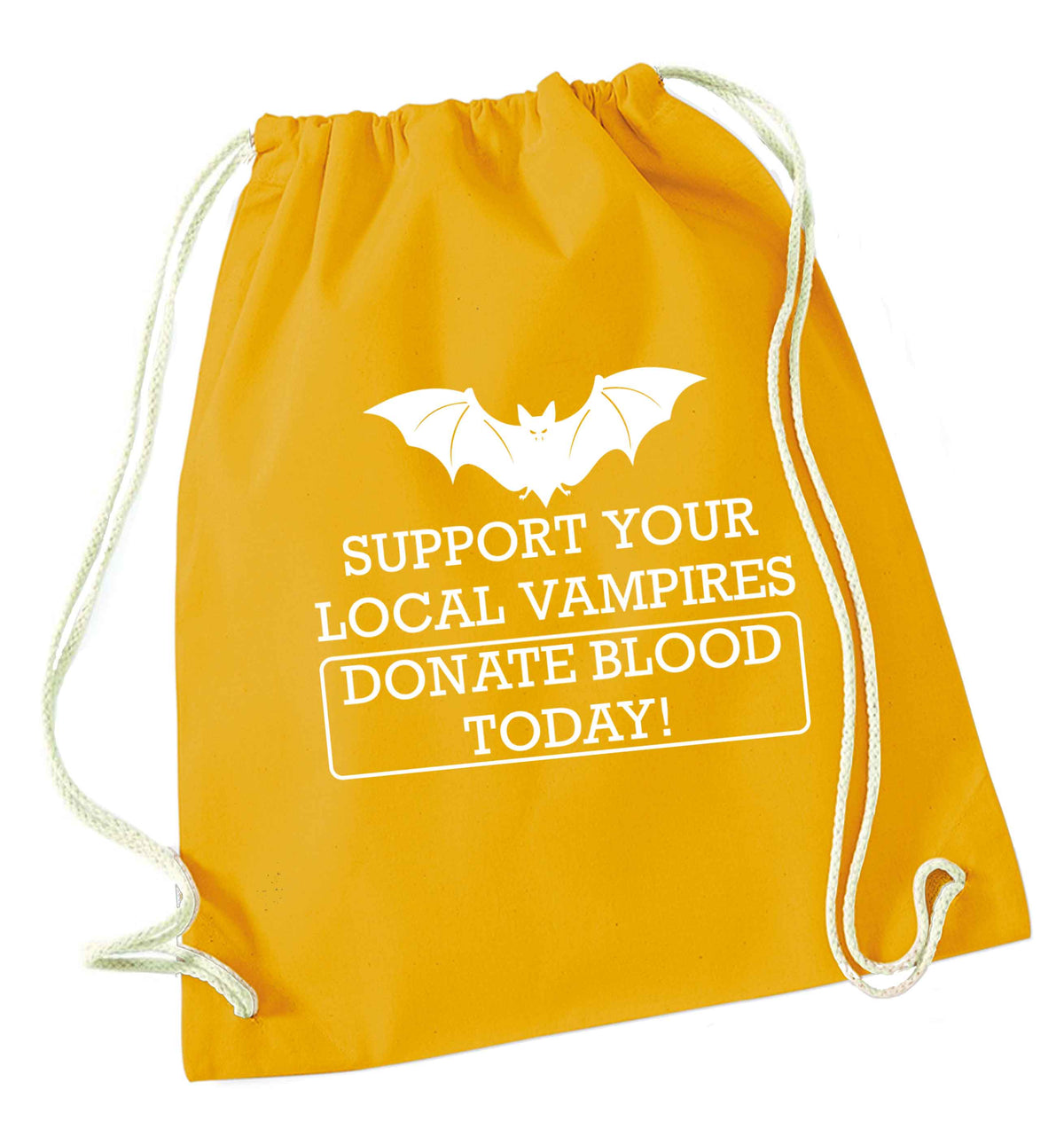 Support your local vampires donate blood today! mustard drawstring bag