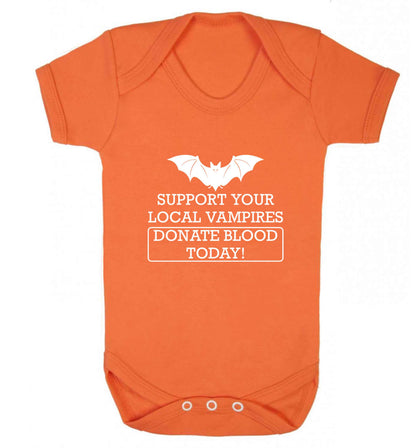 Support your local vampires donate blood today! baby vest orange 18-24 months