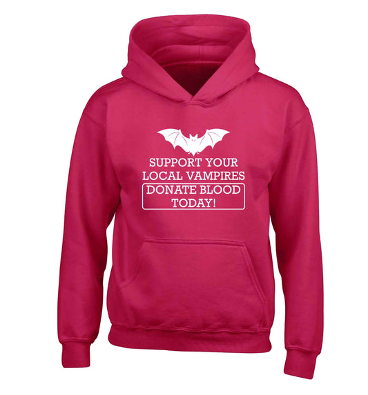 Support your local vampires donate blood today! children's pink hoodie 12-13 Years
