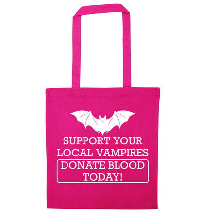 Support your local vampires donate blood today! pink tote bag