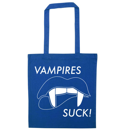 Vampires suck blue tote bag