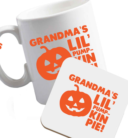 10 oz Favourite Type Pan Pancake ceramic mug and coaster set right handed