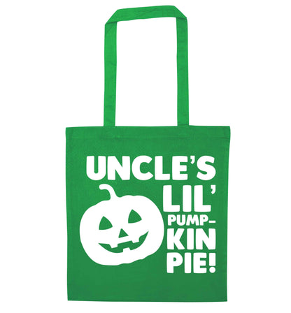Uncle's lil' pumpkin pie green tote bag