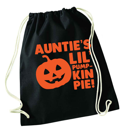 Auntie's lil' pumpkin pie black drawstring bag
