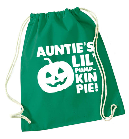 Auntie's lil' pumpkin pie green drawstring bag