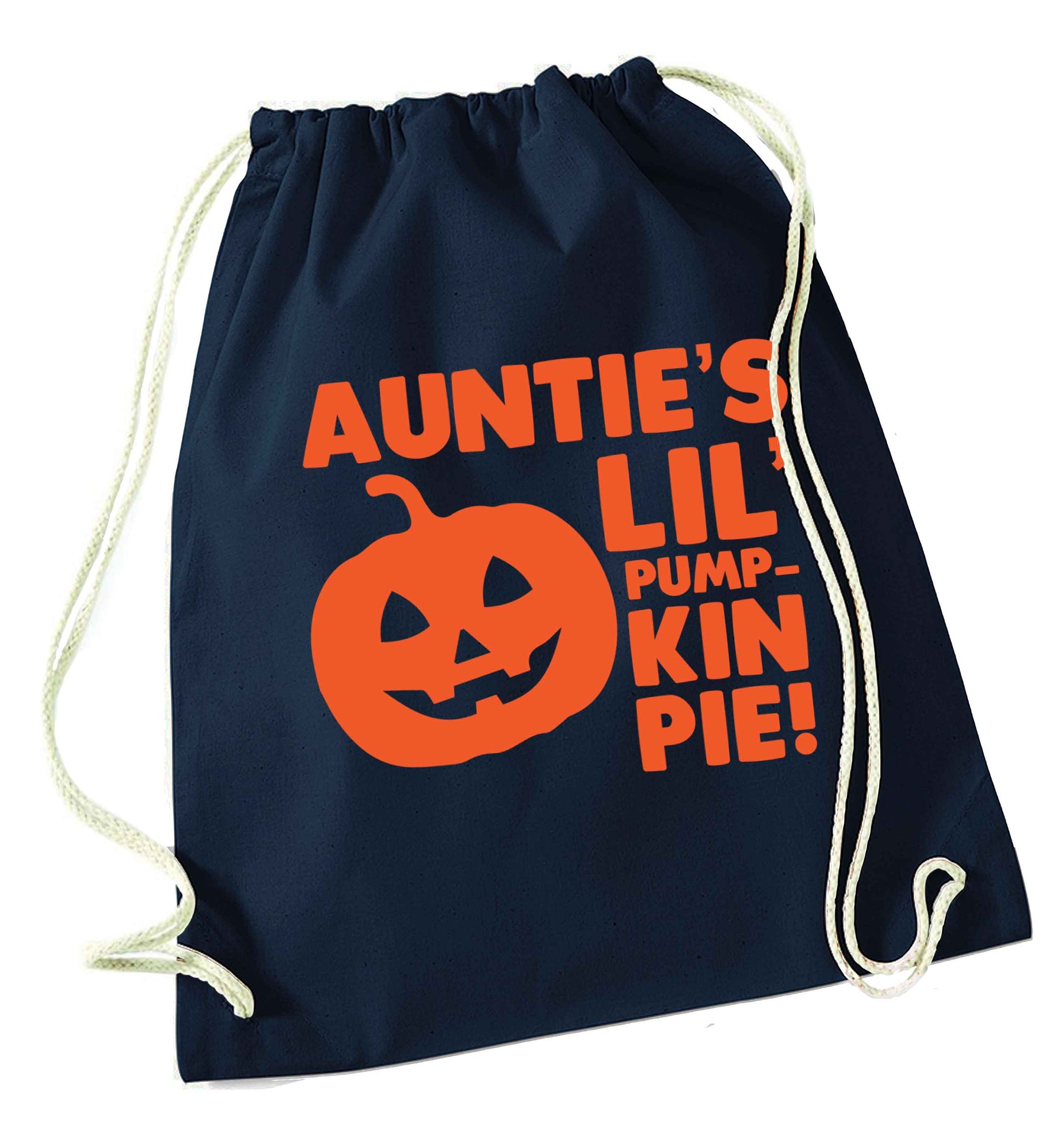 Auntie's lil' pumpkin pie navy drawstring bag