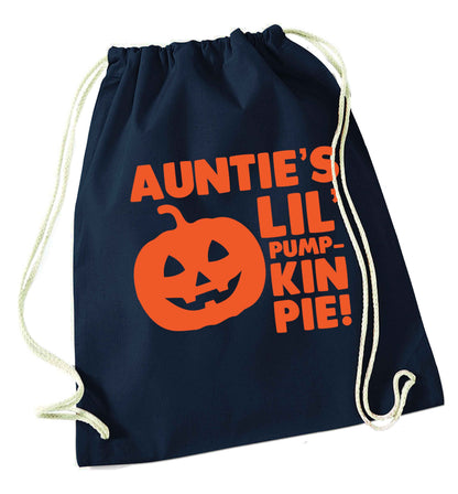 Auntie's lil' pumpkin pie navy drawstring bag