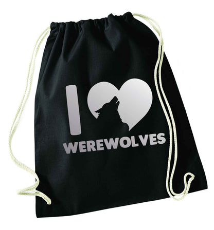 I love werewolves black drawstring bag
