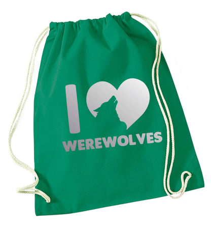 I love werewolves green drawstring bag
