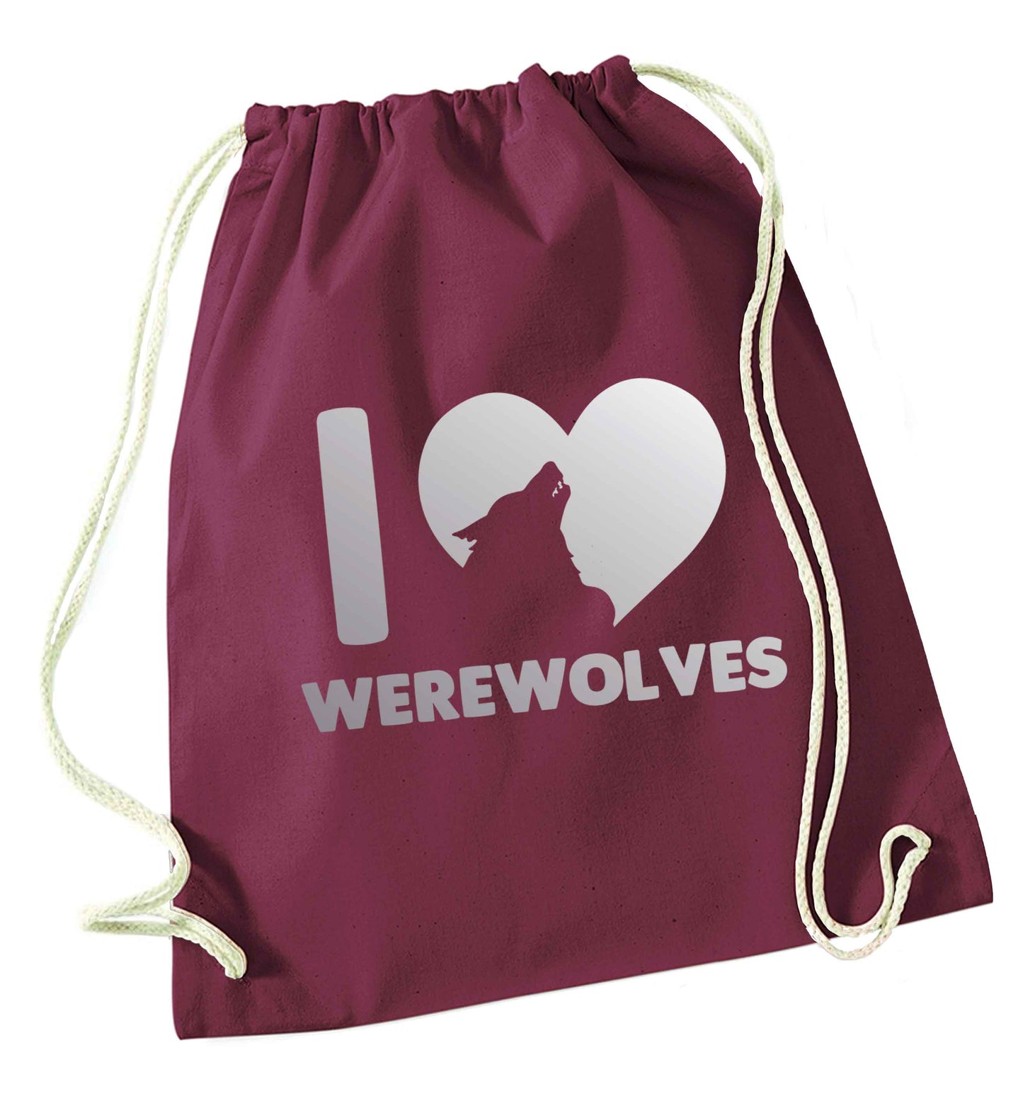 I love werewolves maroon drawstring bag