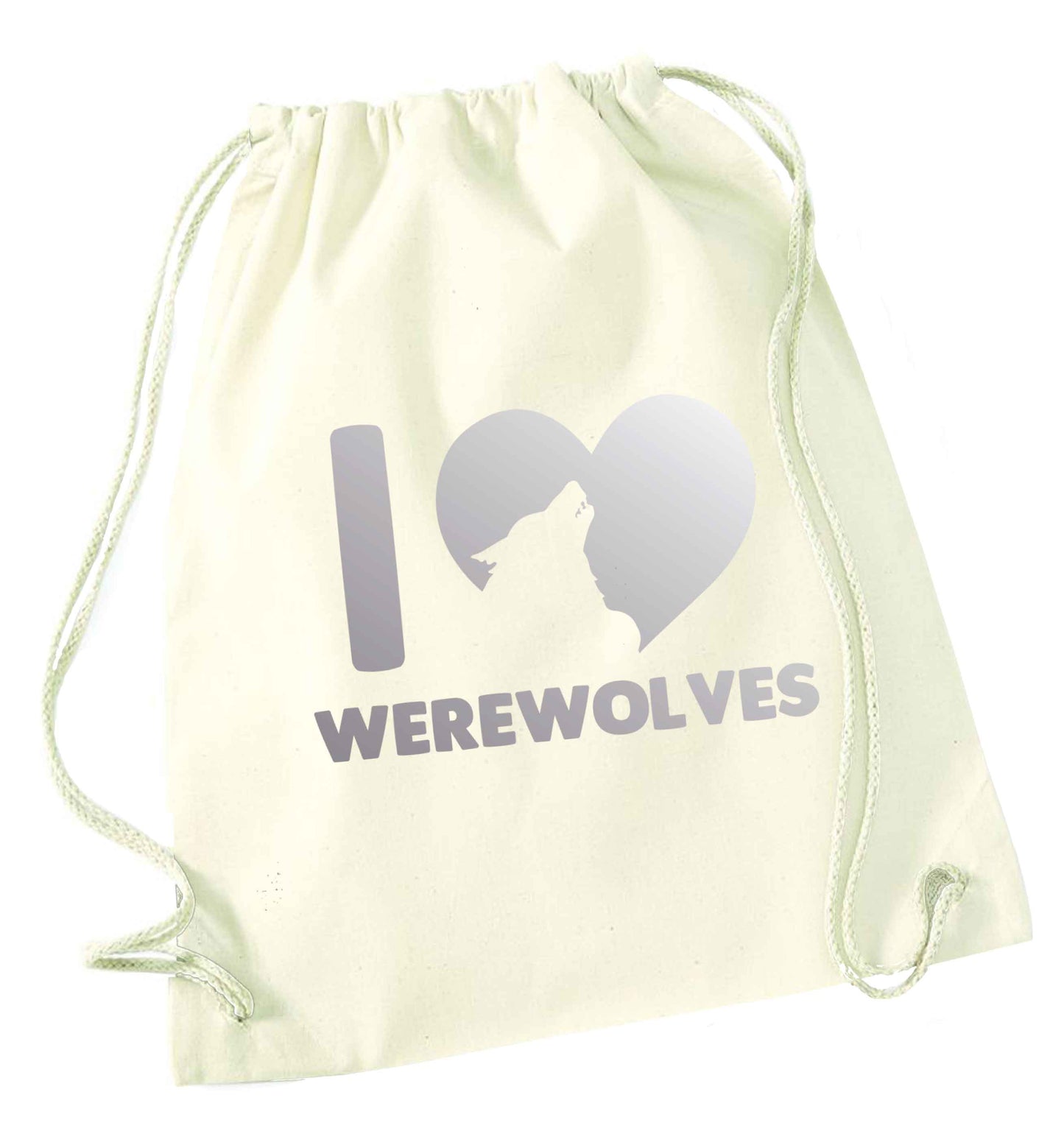 I love werewolves natural drawstring bag