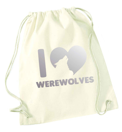 I love werewolves natural drawstring bag
